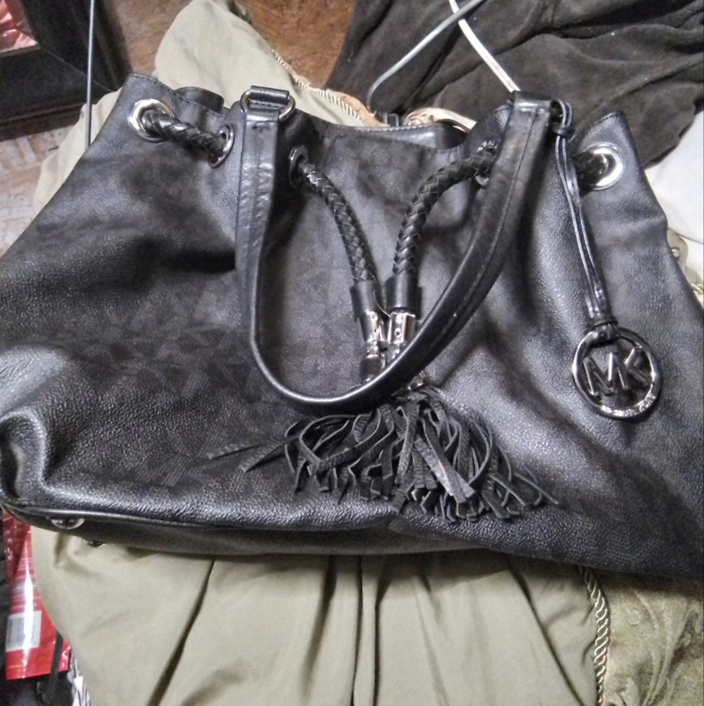 Michael Kors Black Shoulder Bag with Metallic Accents